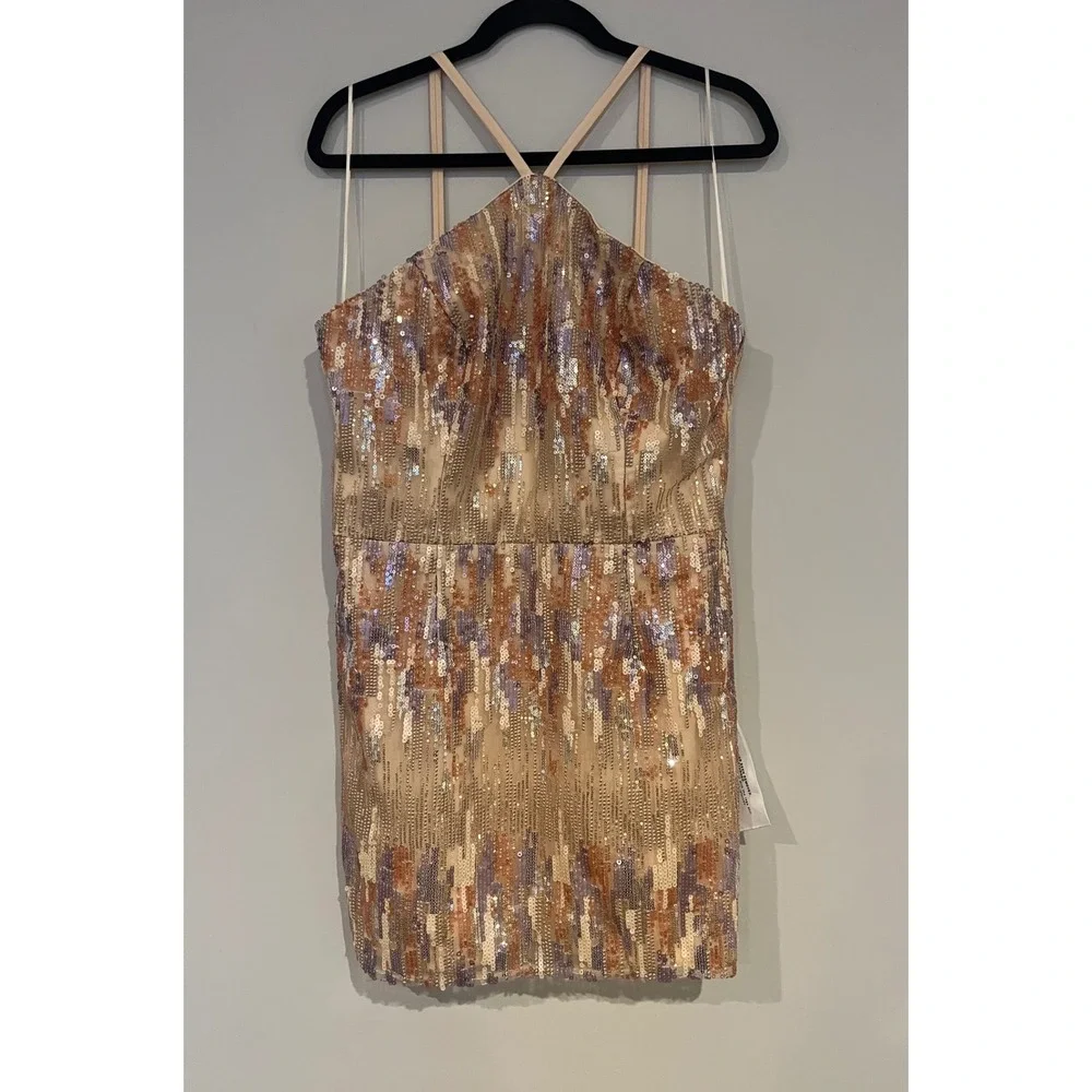 Dress the Population Victoria Sequin Halter Mini Dress Cocktail Party‎ Glam XL